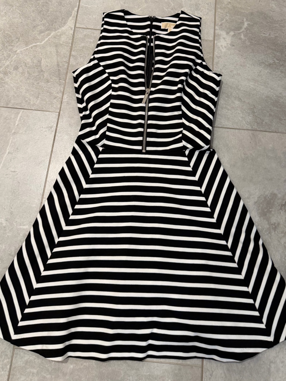 Michael Kors Black and White Striped Midi Sheath Dress
